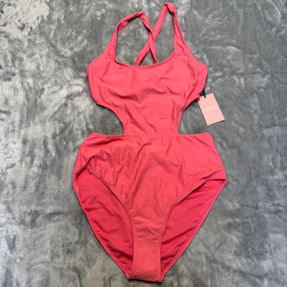 Juicy Couture Pink Monokini Cutout One Piece Swimsuit X-Back JCOP-480 Womens L